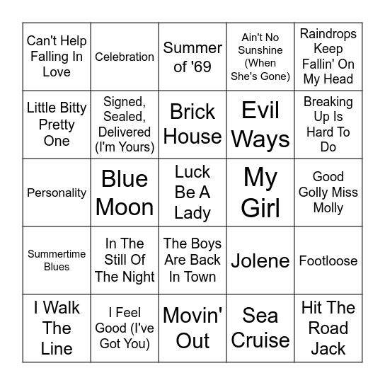 Music Bingo! Bingo Card