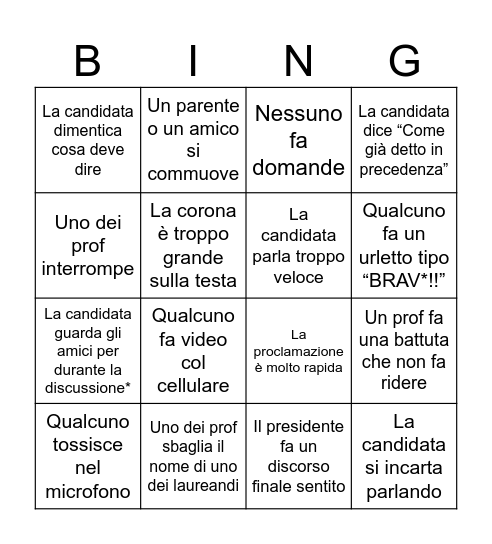 la miss si laurea!! Bingo Card