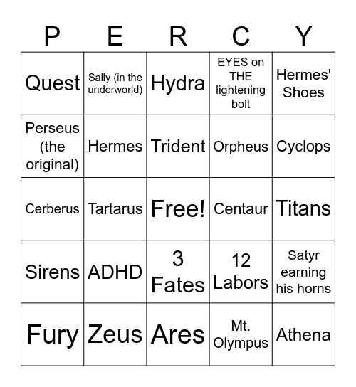 Percy Jackson Movie BINGO Card