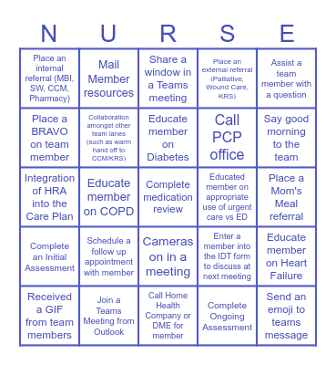 Nurse Bingo Card
