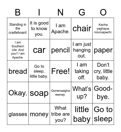 Ute Lesson Three Bingo Card