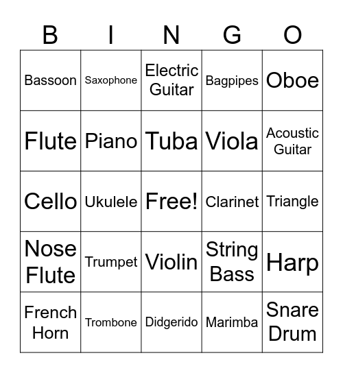 Instruments! Bingo Card