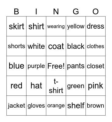 Cool Clothes Bingo Card