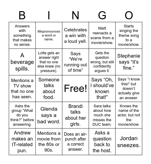 Trivia Bingo Card