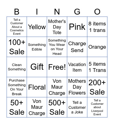 Sell Something... Bingo Board Sat 4/26 Bingo Card