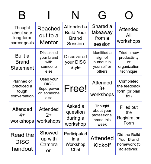 Build Your Brand Bingo Card