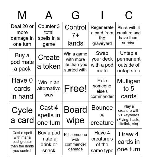 Magic League Week 5 Bingo Card