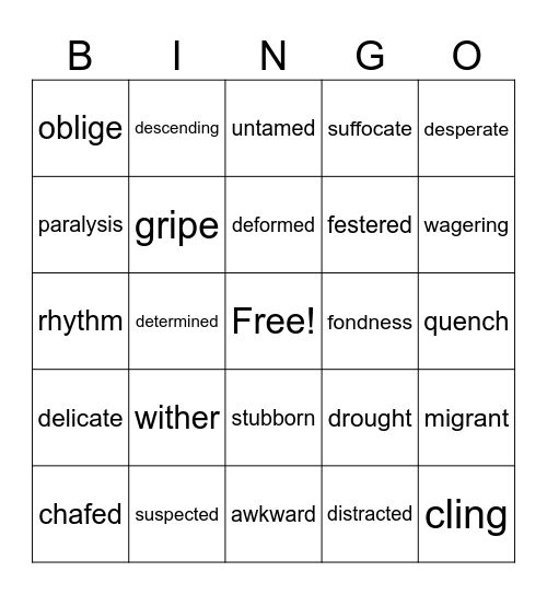 C1-5 Out of the Dust Bingo Card