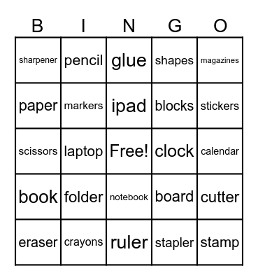 Things in the Clasroom Bingo Card