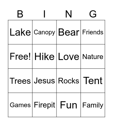 Camping Bingo Card