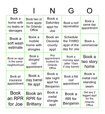 Eustis Roofing - Orlando Office Bingo Card