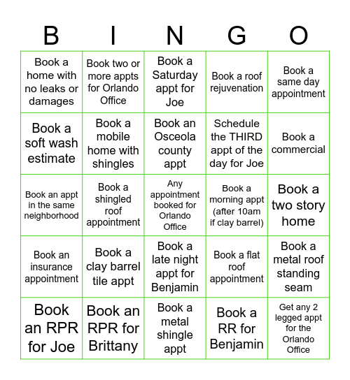 Eustis Roofing - Orlando Office Bingo Card