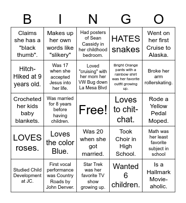 Robins 60th Birthday Bingo Card