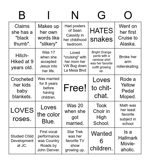 Robins 60th Birthday Bingo Card
