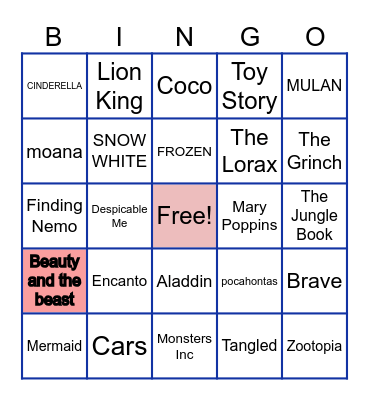 Kids Movies Bingo Card