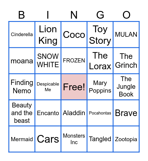 Kids Movies Bingo Card