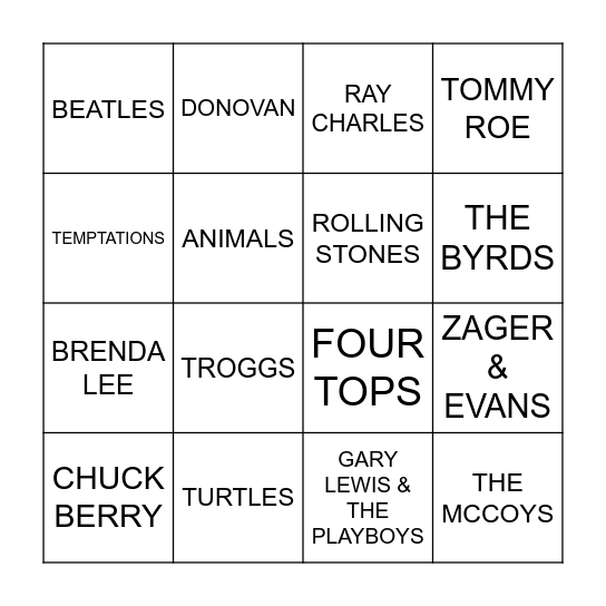 1960 Bingo Card
