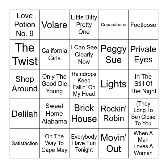 Music Bingo! Bingo Card