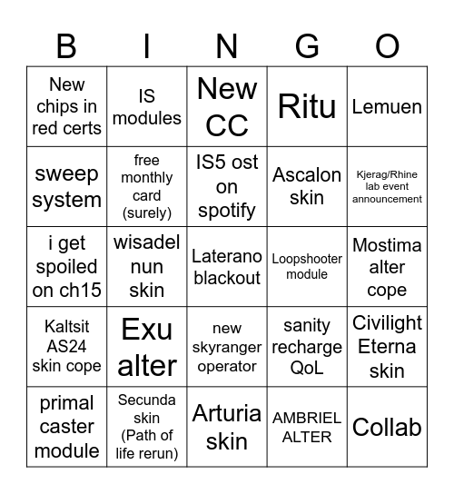 6th anni stream Bingo Card
