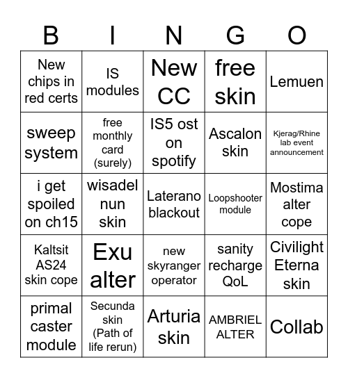 6th anni stream Bingo Card
