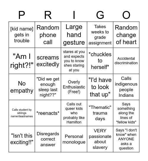 Mrs. Prince Bingo Card