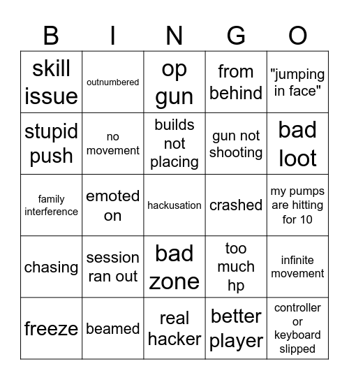 excuses bingo Card