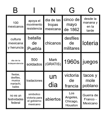 CINCO DE MAYO ¨LOTERIA¨ Bingo Card