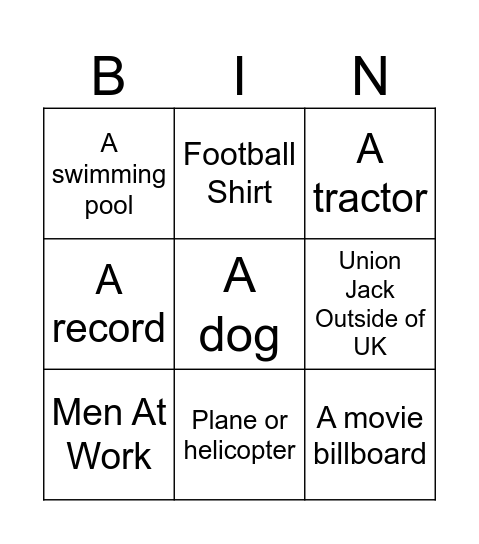 Street View Bingo Card