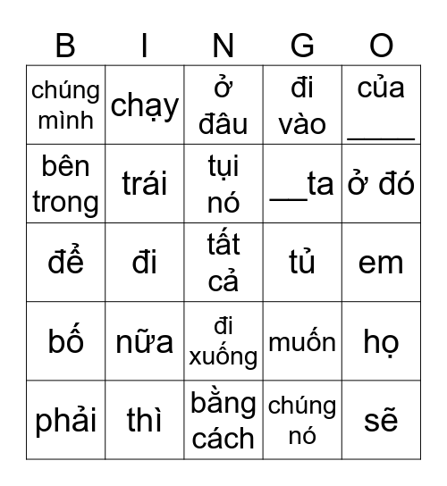 Chữ thường dùng Bingo Card