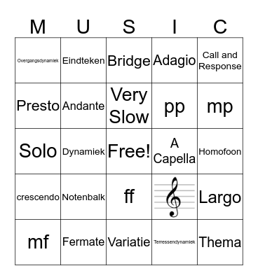 Muziek Bingo Card
