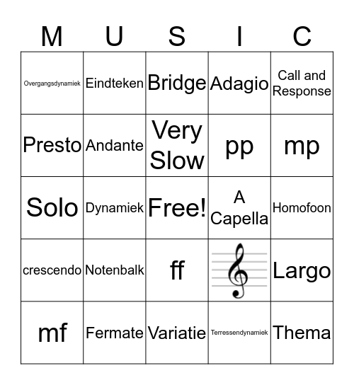 Muziek Bingo Card