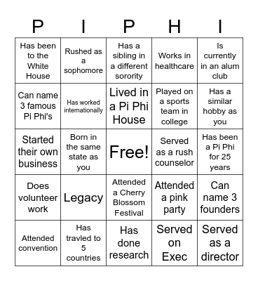 Founders Day Bingo Card