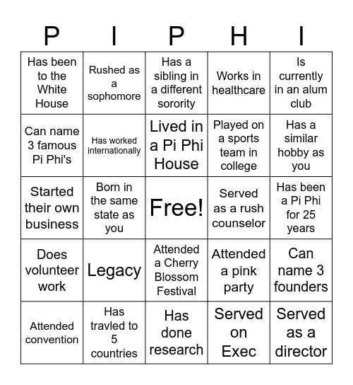Founders Day Bingo Card
