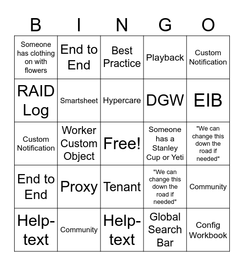 Workset A Bingo Card
