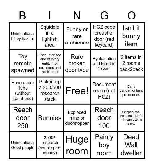 Pressure Endless mode Randomizer Bingo Card