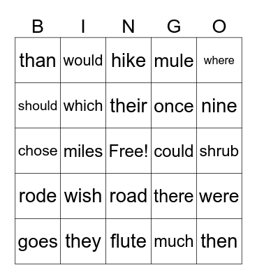 Irregular and Heart Words Bingo Card