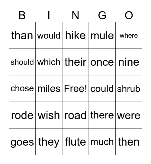 Irregular and Heart Words Bingo Card