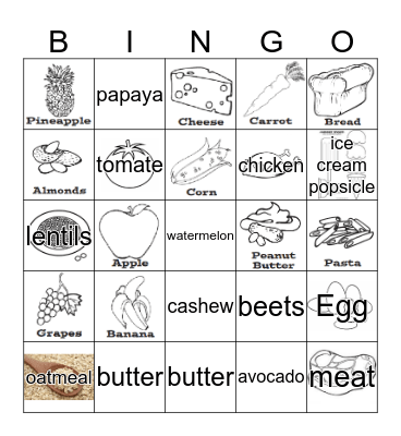 FOOD GROUP BINGO Card