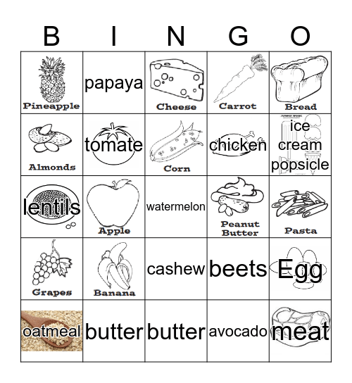 FOOD GROUP BINGO Card