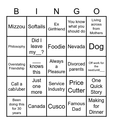 Chatty Matt Bingo Card