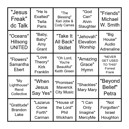 "Connect Five" Music Game Bingo Card