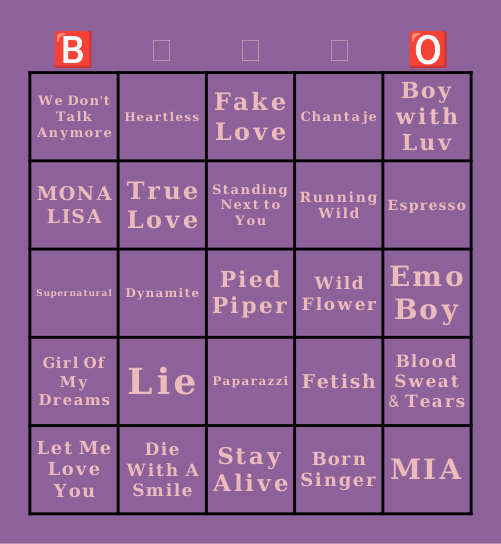 Yowii Bingo Card