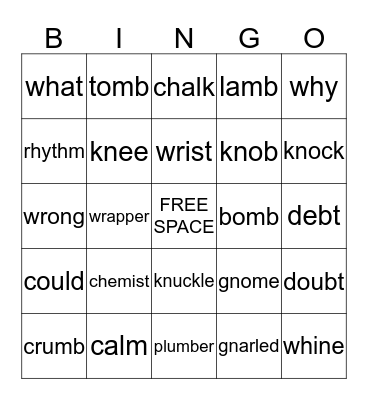 Silent Letters Bingo Card