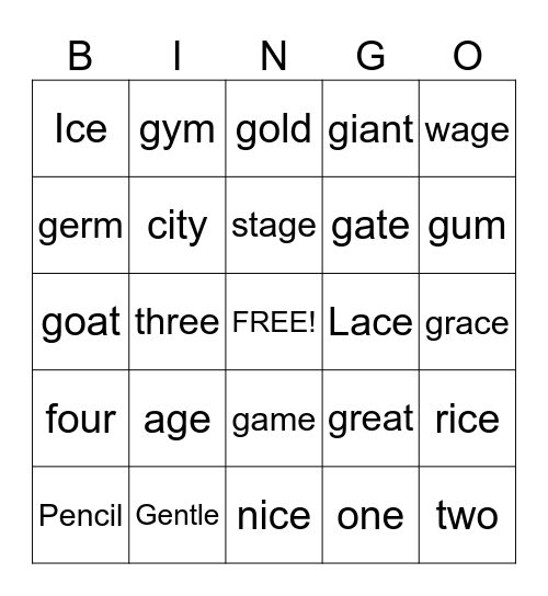 Soft C Hard C, Soft G Hard G Bingo Card