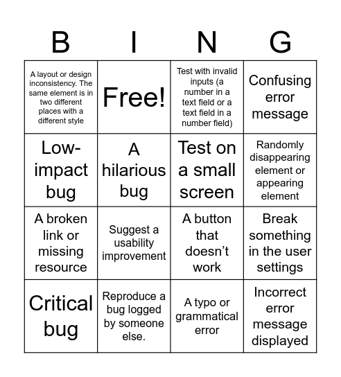 Untitled Bingo Card