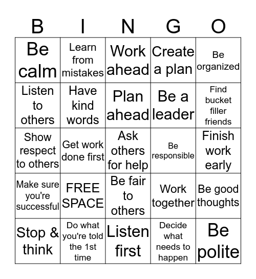 BINGO: Be Proactive Bingo Card