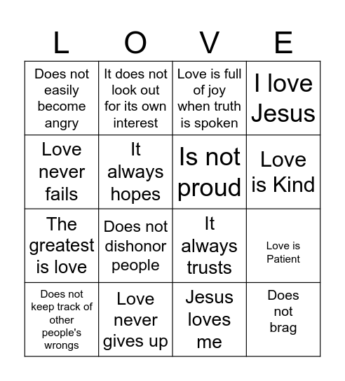 What is love? Bingo Card