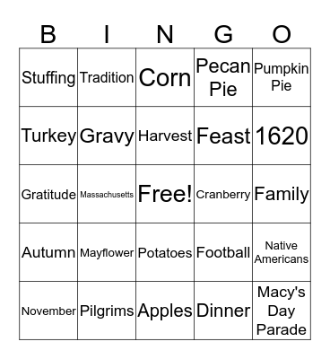 Thanksgiving BINGO Card