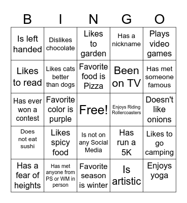 Get to Know You 4-30-25 Bingo Card