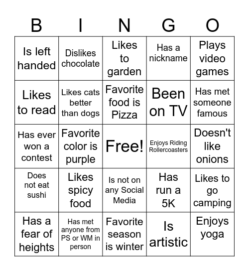 Get to Know You 4-30-25 Bingo Card